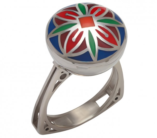 Серебряное кольцо с  эмалью. Артикул 310274А  размер 18 - Фото 1
