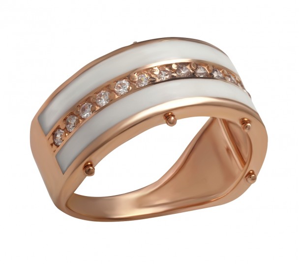 Золотое кольцо с фианитами и эмалью. Артикул 350070Е - Фото  1