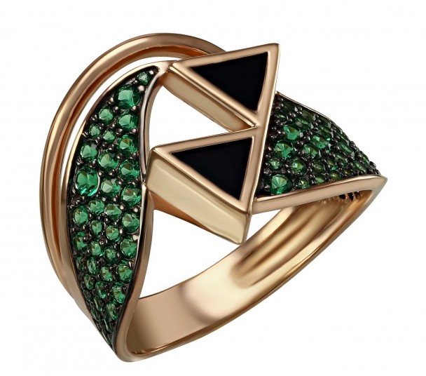 Золотое кольцо с фианитами с эмалью. Артикул 330110Е - Фото  1