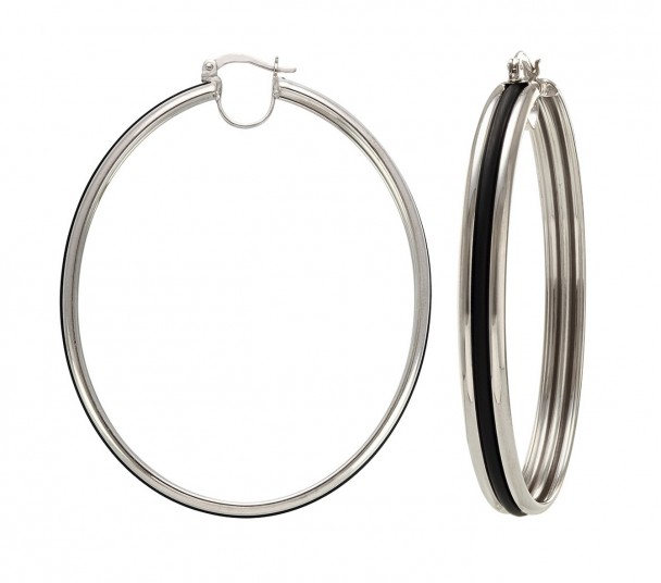 Серебряные серьги-кольца с каучуком. Артикул 930027С  - Фото 1