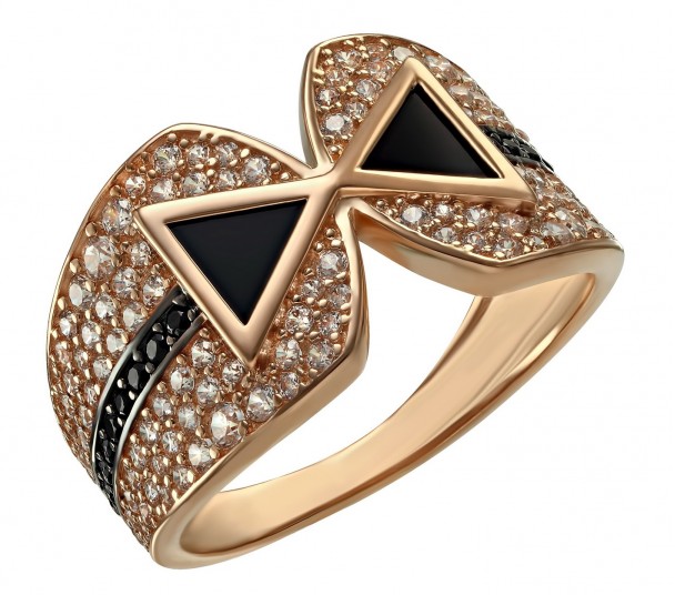Золотое кольцо с топазом и фианитами. Артикул 371550 - Фото  1