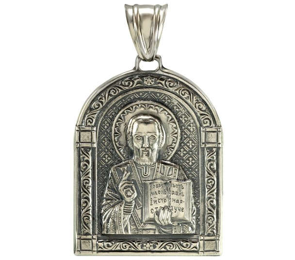 Серебряная ладанка Святой Николай Чудотворец. Артикул 120034Ч  - Фото 1
