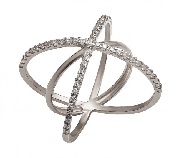 Серебряное кольцо с агатом и фианитами. Артикул 369473С - Фото  1