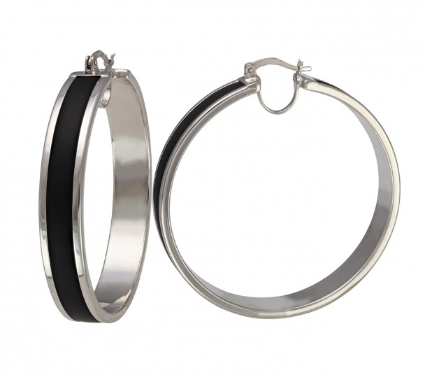 Серебряные серьги-кольца с каучуком. Артикул 930021С - Фото  1