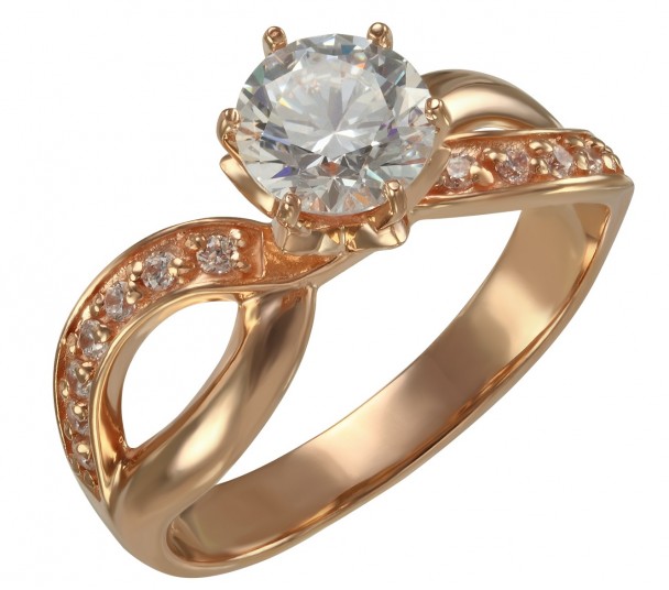 Золотое кольцо с фианитом. Артикул 380604 - Фото  1