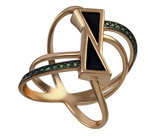 Золотое кольцо с агатом и фианитами. Артикул 369604  размер 17 - Фото 1