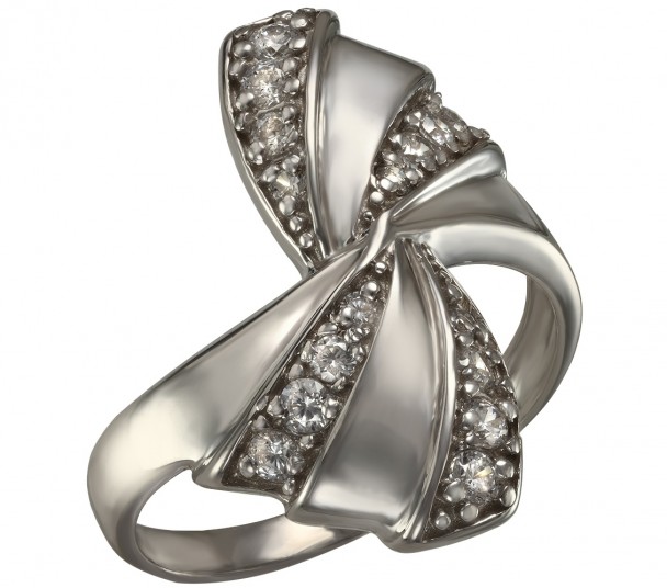 Серебряное кольцо с фианитами и эмалью. Артикул 380152А - Фото  1