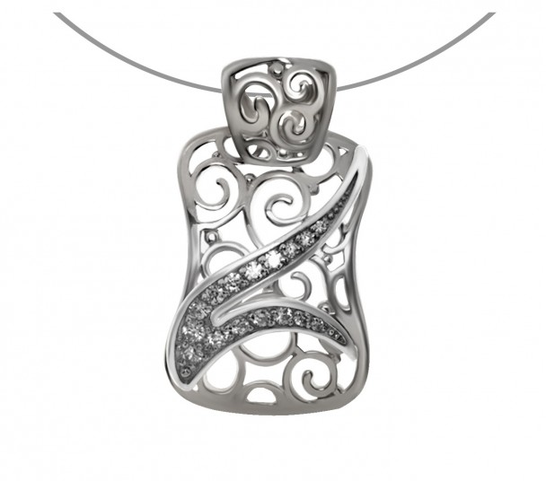 Серебряная подвеска с жемчугом и фианитами. Артикул 150304С - Фото  1