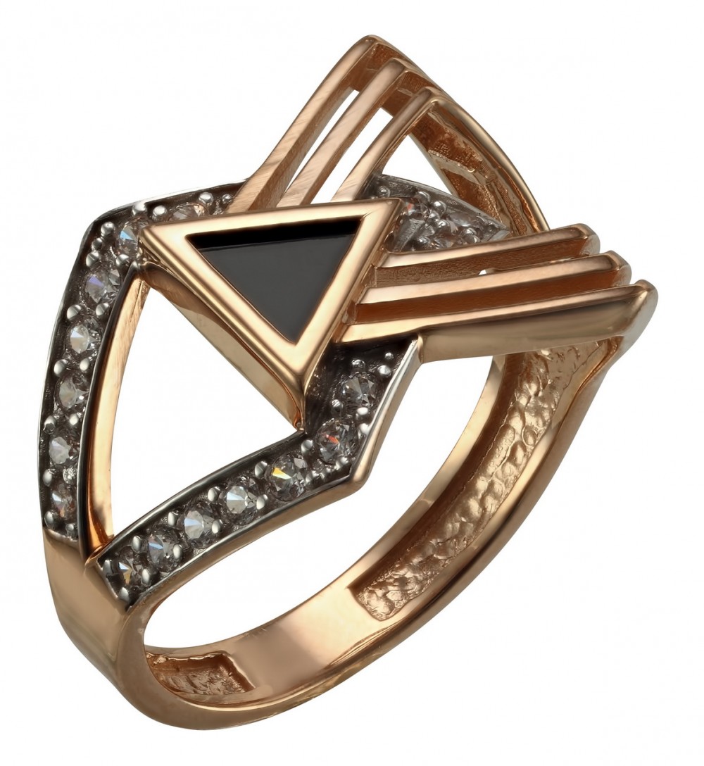 Золотое кольцо с агатом и фианитами. Артикул 369588  размер 16.5 - Фото 2