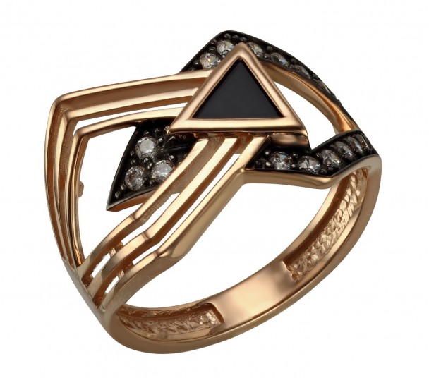 Золотое кольцо с агатом (ониксом). Артикул 369641 - Фото  1