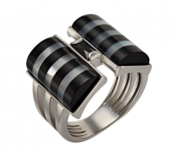 Серебряное кольцо с агатом и фианитами. Артикул 369577С  размер 20.5 - Фото 1