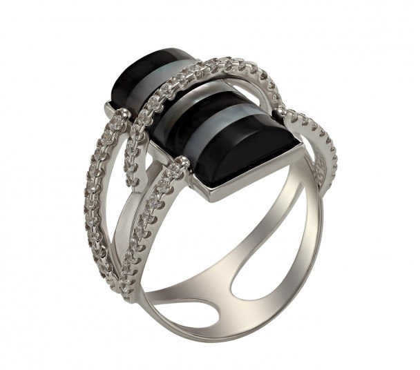 Серебряное кольцо с агатом и фианитами. Артикул 379730С  размер 20.5 - Фото 1