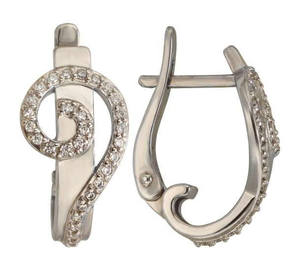 Срібні сережки з агатом (оніксом) і фіанітами. Артикул 449621С - Фото  1