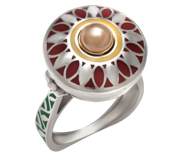 Серебряное кольцо с вставкой из золота и эмалью. Артикул 310271Н  размер 18.5 - Фото 1