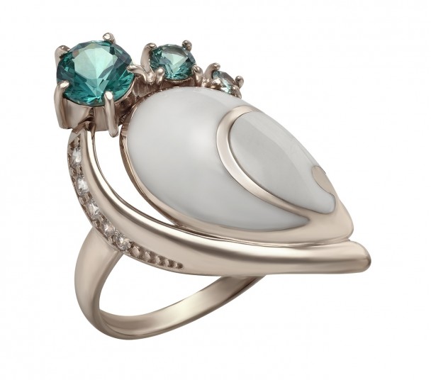 Серебряное кольцо с жемчугом и фианитами. Артикул 380226С - Фото  1