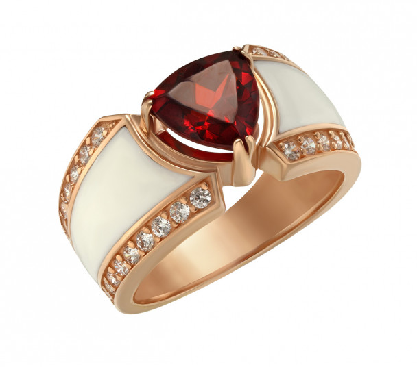 Золотое кольцо с фианитами и эмалью. Артикул 380367Е  размер 18.5 - Фото 1