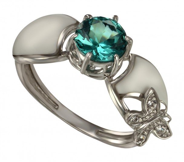 Серебряное кольцо с нанокристаллом, фианитами и эмалью. Артикул 330061А  размер 16.5 - Фото 1