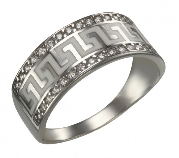 Серебряное кольцо с фианитами и эмалью. Артикул 380152А  размер 16 - Фото 1