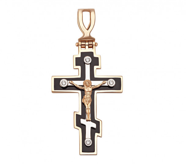 Золотой крест с фианитами и эмалью. Артикул 240078Е - Фото  1