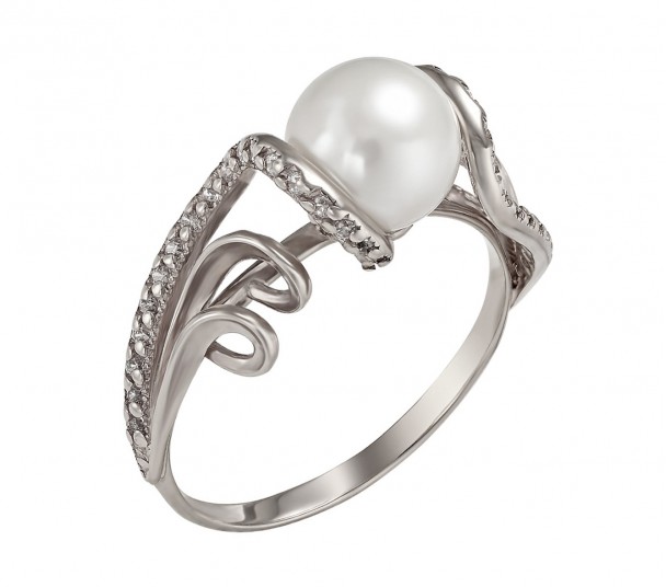 Серебряное кольцо с жемчугом и фианитами. Артикул 330980С  размер 18.5 - Фото 1