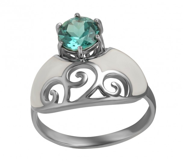 Серебряное кольцо с нанокристаллом, фианитами и эмалью. Артикул 330675А - Фото  1