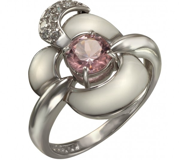 Серебряное кольцо с фианитами и эмалью. Артикул 330064А  размер 18 - Фото 1