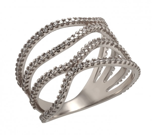 Серебряное кольцо с жемчугом и фианитами. Артикул 380365С - Фото  1