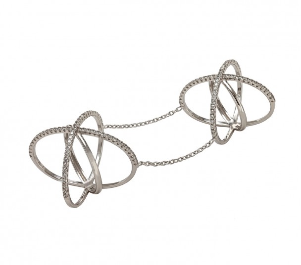 Серебряное кольцо на две фаланги с фианитами. Артикул 380162С  размер 17 - Фото 1