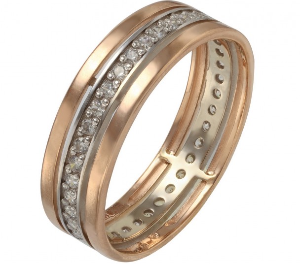 Золотое кольцо с горным хрусталем и фианитами. Артикул 3728756 - Фото  1