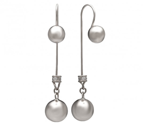 Серебряные серьги с жемчугом и фианитами. Артикул 430621С - Фото  1