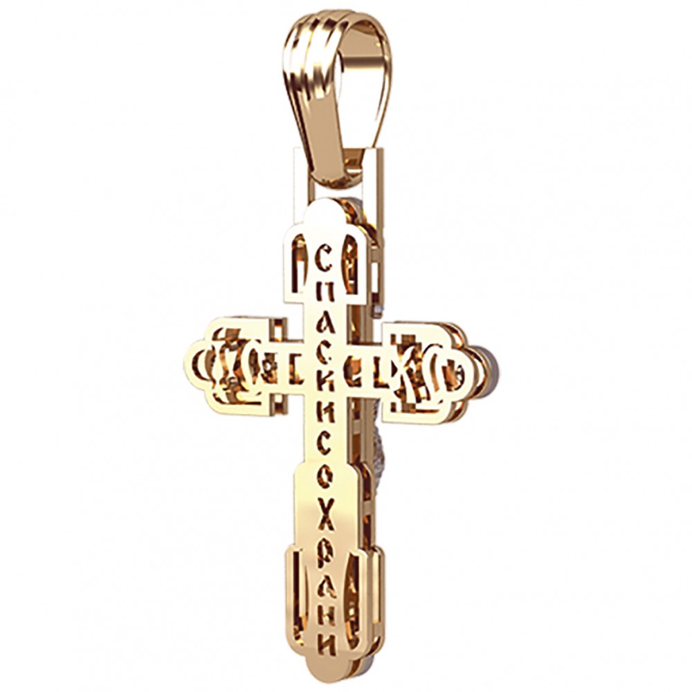 Золотой крестик с фианитами и эмалью. Артикул 270070Е  - Фото 2