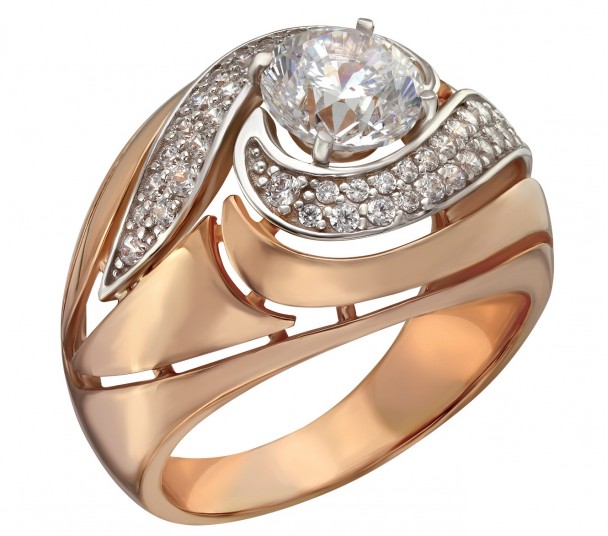 Золотое кольцо с фианитом и эмалью. Артикул 380183Е - Фото  1