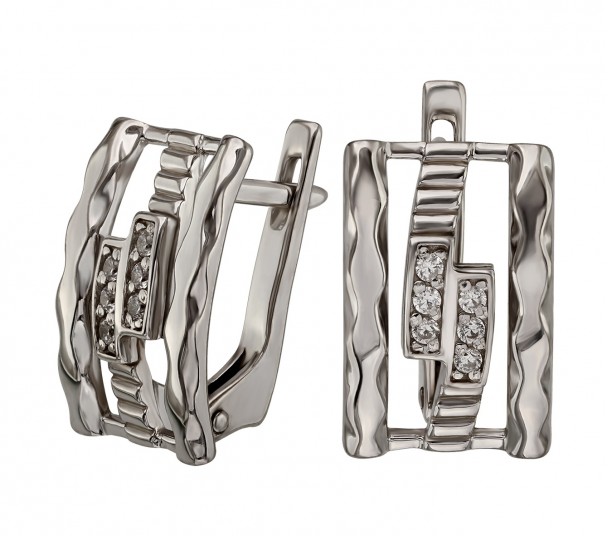 Серебряные серьги с фианитами и эмалью. Артикул 430903А - Фото  1