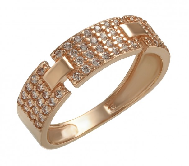 Золотое кольцо с фианитами и эмалью. Артикул 380498Е - Фото  1