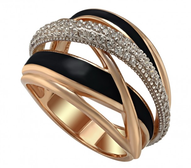 Золотое кольцо с фианитами и эмалью. Артикул 330129Е  размер 18 - Фото 1