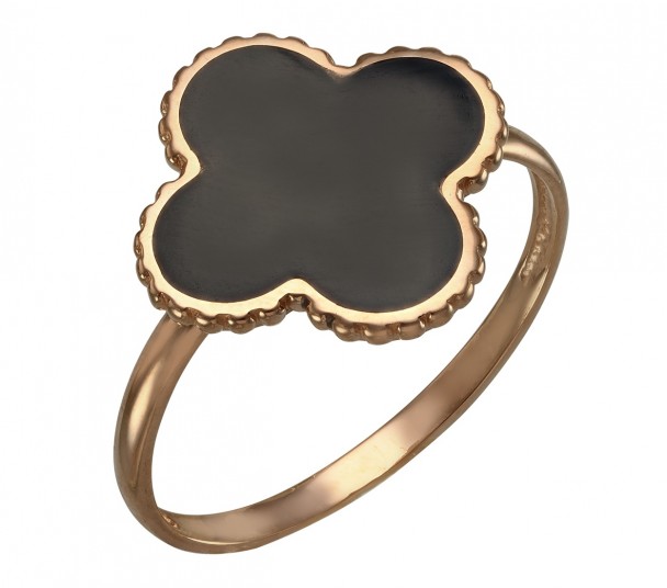 Золотое кольцо с эмалью и фианитами. Артикул 330094Е - Фото  1