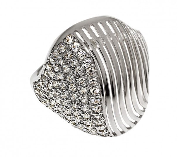 Серебряное кольцо с агатом и фианитами. Артикул 369473С - Фото  1