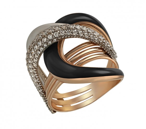 Золотое кольцо с фианитами и эмалью. Артикул 330072Е  размер 16.5 - Фото 1