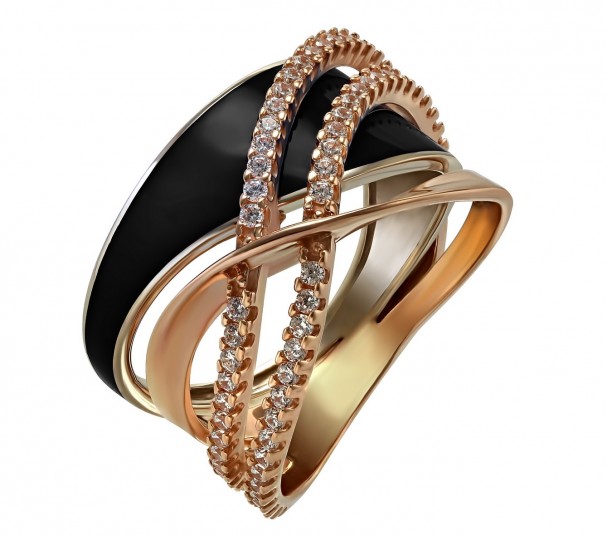 Золотое кольцо с фианитами и эмалью. Артикул 330073Е  размер 16 - Фото 1