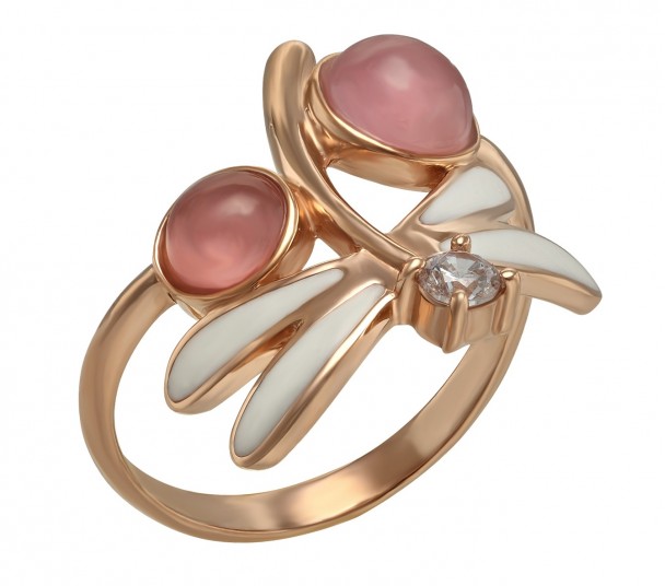 Золотое кольцо с фианитами, улекситом и эмалью. Артикул 380336Е  размер 16 - Фото 1