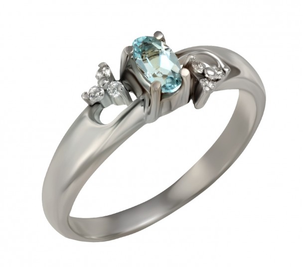 Золотое кольцо с голубым топазом и фианитами. Артикул 361672 - Фото  1