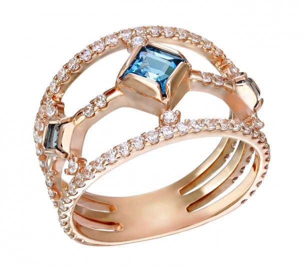 Золотое кольцо с топазом и фианитами. Артикул 361518  размер 18 - Фото 1