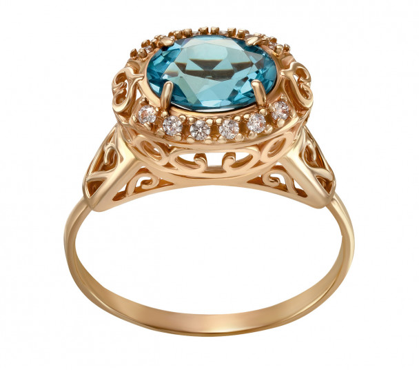 Золотое кольцо с топазом и фианитами. Артикул 361526  размер 17 - Фото 1