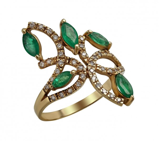Золотое кольцо с бриллиантами и изумрудами. Артикул 742075М  - Фото 1