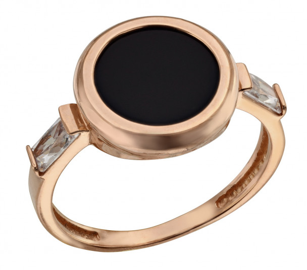 Золотое кольцо с топазом, агатом и фианитами. Артикул 370781 - Фото  1