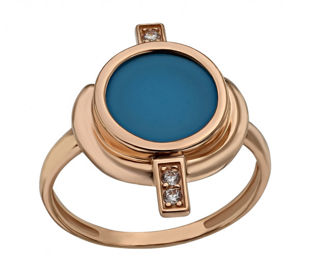 Золотое кольцо с голубым топазом и фианитами. Артикул 371656 - Фото  1