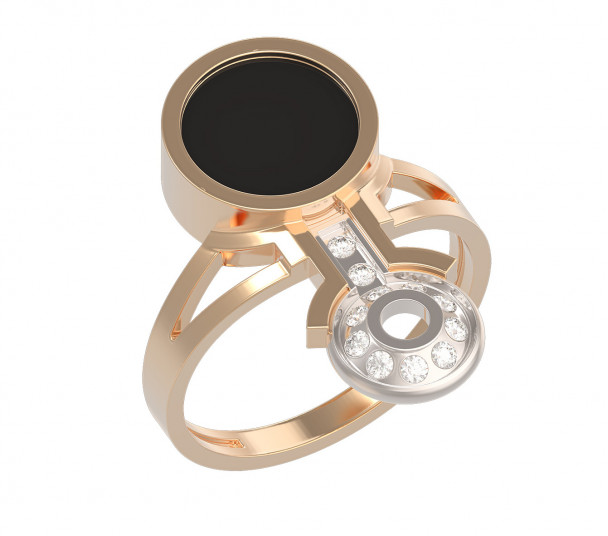 Золотое кольцо с агатом и фианитами. Артикул 369623  размер 16.5 - Фото 1