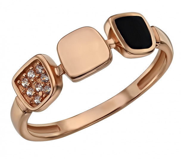 Золотое кольцо с фианитами и эмалью. Артикул 380498Е  размер 16.5 - Фото 1