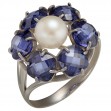 Серебряное кольцо с жемчугом и фианитами. Артикул 380078С  размер 17 - Фото 3