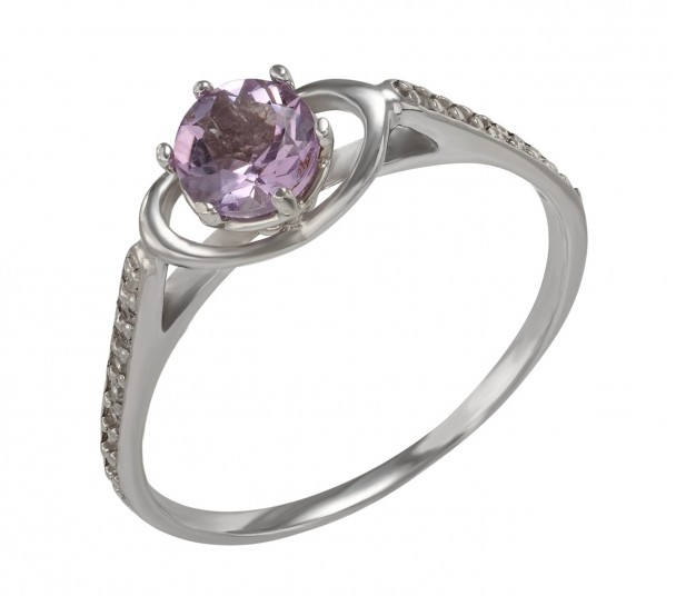 Серебряное кольцо с аметистом и фианитами. Артикул 373688С  размер 19 - Фото 1